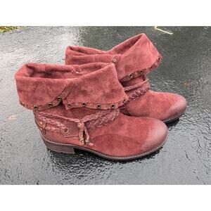 Trask Womens Naomi Red Suede Leather Western Booties Boots Size 7M Country Rodeo